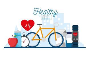 poster healthy lifestyle with bike and icons vector