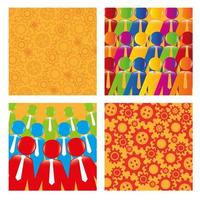bundle of backgrounds with gears and business people silhouette vector