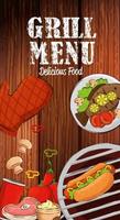 grill menu with delicious food in wooden background vector