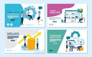 teamwork set scenes of analysis infographic vector