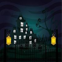 castillo embrujado de halloween en la noche oscura vector