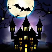 haunted castle in the dark night halloween scene vector