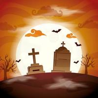 tombs of cemetery in scene halloween vector