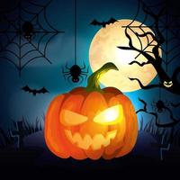 pumpkin in the dark night halloween scene vector