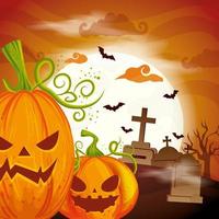 pumpkins in cemetery scene halloween vector