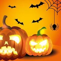 pumpkins with icons of halloween vector