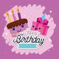 Happy Birthday cake and gift cartoon vector design