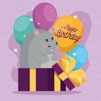 hipopótamo con diseño de vector de feliz cumpleaños