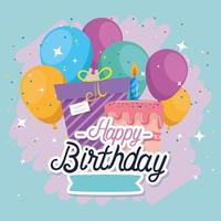 feliz cumpleaños, regalo, globos, y, torta, vector, diseño vector