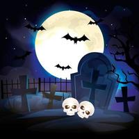 skulls in the cemetery halloween scene vector