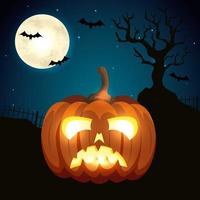 pumpkin in the dark night halloween scene vector