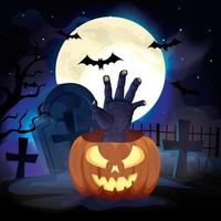 pumpkin with hand zombie in the halloween scene vector