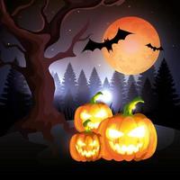 pumpkins in the dark night halloween scene vector