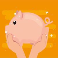 hands with piggy bank saving icons vector