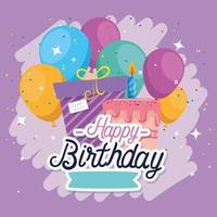 feliz cumpleaños, regalo, torta, y, globos, vector, diseño vector