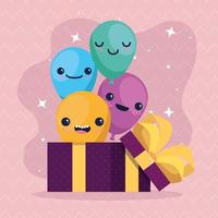 Feliz cumpleaños globos dentro de diseño de vector de regalo