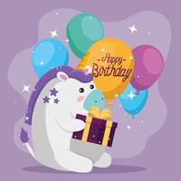 unicornio con diseño de vector de feliz cumpleaños