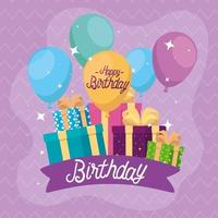 feliz cumpleaños, regalos, y, globos, vector, diseño vector