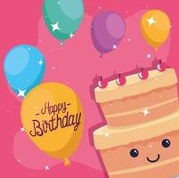 diseño de vector de dibujos animados de pastel de feliz cumpleaños