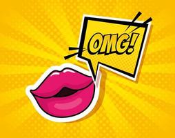 lips with expression omg in speech bubble pop art style vector