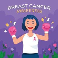mujer fuerte lucha contra su cáncer de mama vector
