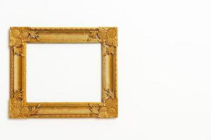 Empty picture frame on white wall background with copy space photo