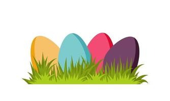 Set of decorative Easter colorful eggs on green grass. vector