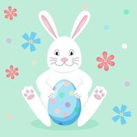 Easter card with a rabbit, flowers and an egg. vector