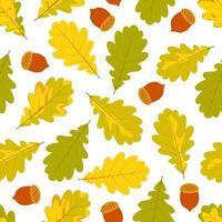 Autumn pattern of oak leaves and acorns. vector