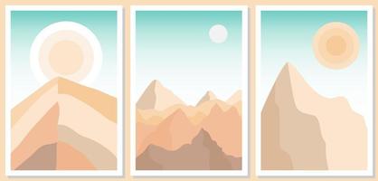 Set of abstract landscapes in the boho style, mountain landscape. vector
