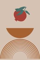 Abstract shapes and pomegranate fruit, boho style picture.