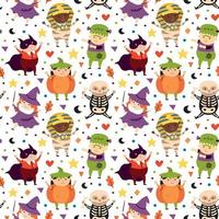 Halloween seamless pattern Pumpkin Dracula vampire pharaoh mummy witch vector