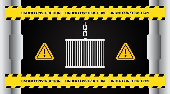 Under construction website page with black and yellow striped borders