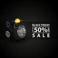 Black friday sale, black banner with black piggy bank with gold coin vector