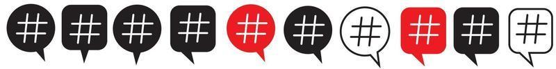 Hashtag icon in bubble. Hashtag symbol collection. Hash icons.