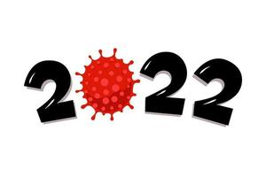 Happy New Year 2022 number with coronavirus COVID-19 epidemic icon vector