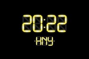 digital lcd electronic display clock number 2022 and HNY gold letters vector