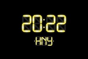 digital lcd electronic display clock number 2022 and HNY gold letters vector