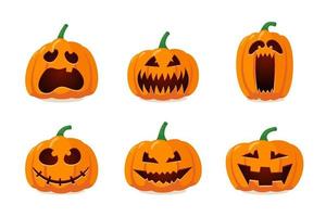 Halloween monster jack lantern orange pumpkin carved scary face set vector