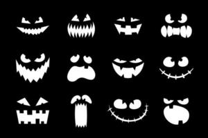 Halloween monster jack lantern pumpkin glowing scary face set vector