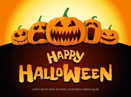 Happy Halloween holiday pumpkins under moonlight. Jack O Lantern party vector