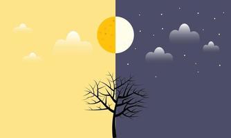 Day night landscape with sun and moon vector