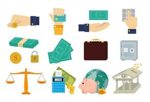 bundle of hands with finance set icons vector