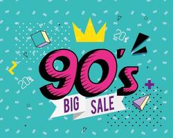 poster of nineties with crown retro style pop art vector