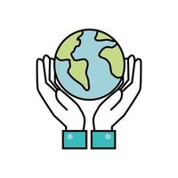 hands with planet earth ecology icon vector