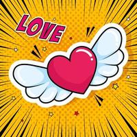 heart with wings pop art style vector