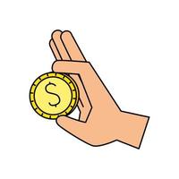 Isolated hand holding coin vector design