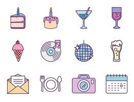 Happy birthday icon set vector design