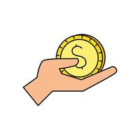 Isolated hand holding coin vector design