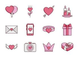 bundle of valentines day set icons vector